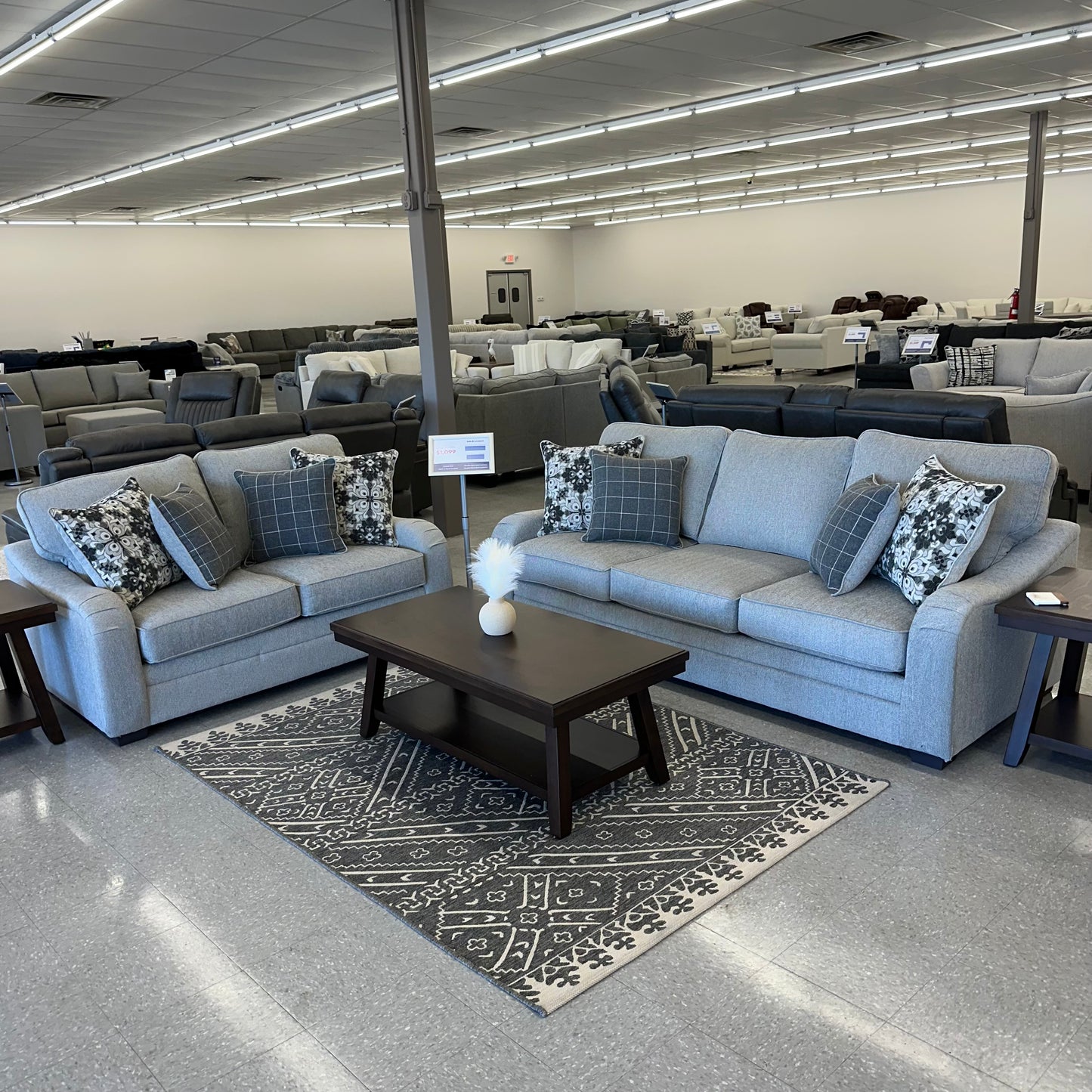Gray Curved Arm Sofa and Loveseat